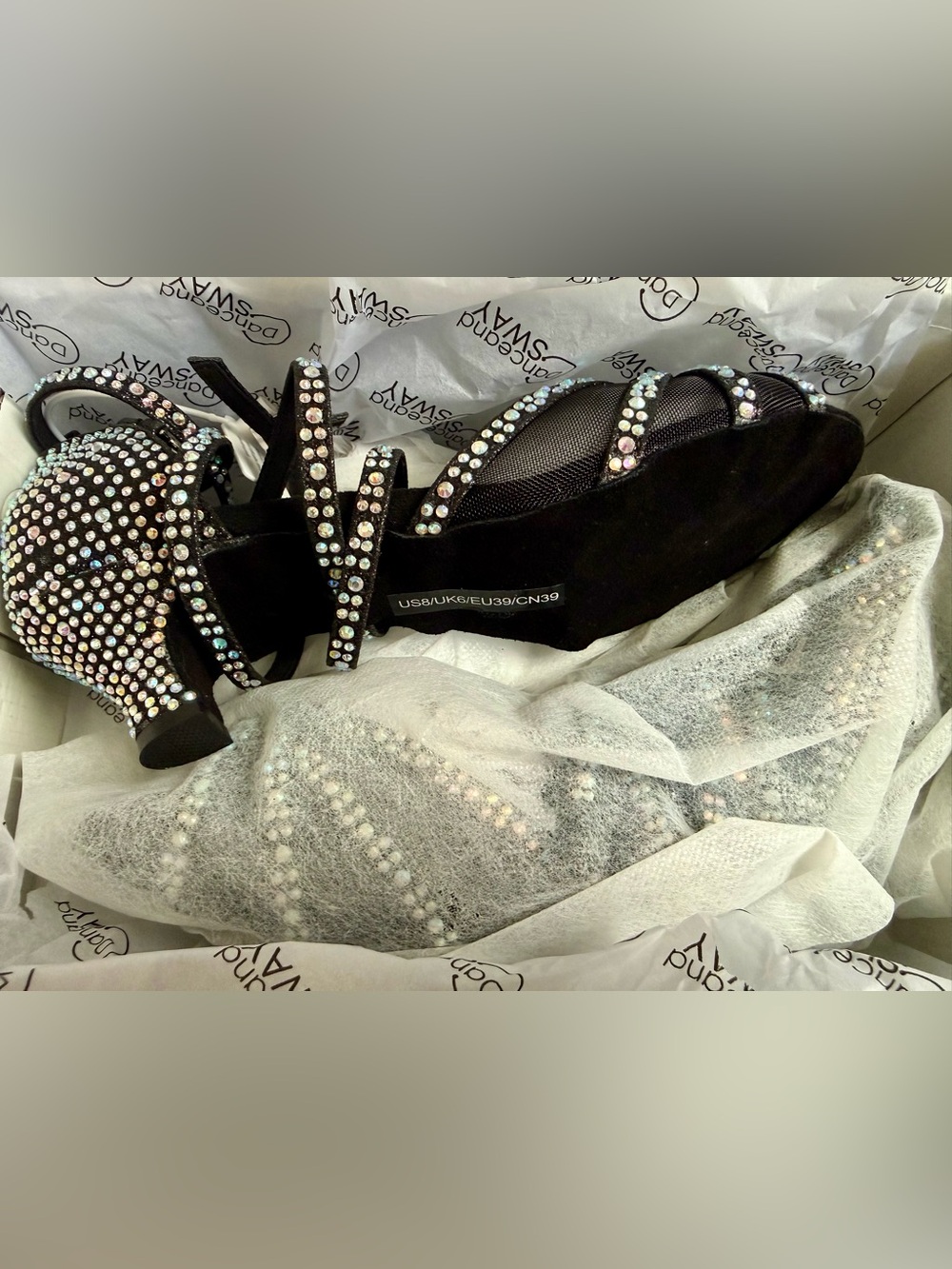 Embellished Black Rhinestone Strappy Dance Heel